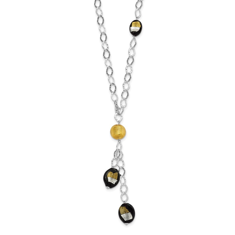 Sterling Silver Multicolor Murano Glass Bead Drop Necklace, 24 mm