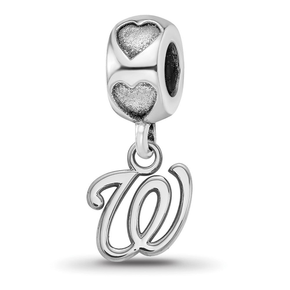 Sterling Silver RH-plate LogoArt Washington Nationals W on Heart Bead, 0.5 x 0.5 mm