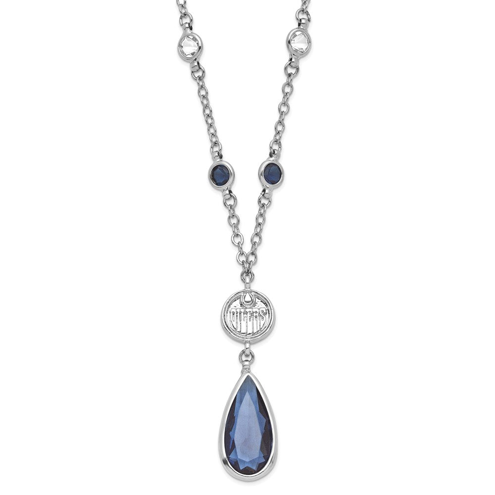 NHL Edmonton Oilers Silver-tone Crystal Drop w/ 3 ext Necklace, 19 mm
