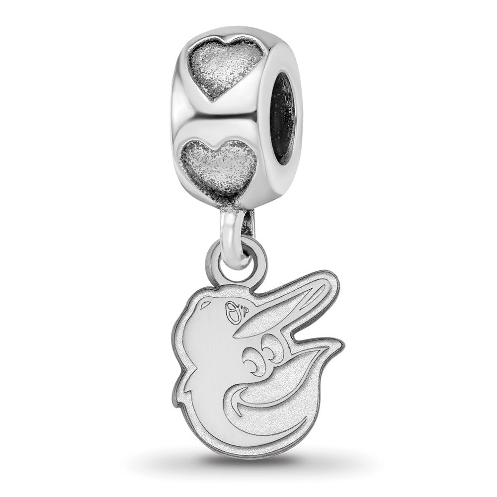 Sterling Silver Rh-plated LogoArt Baltimore Orioles Bird Head Heart Bead, 0.63 x 0.63 mm
