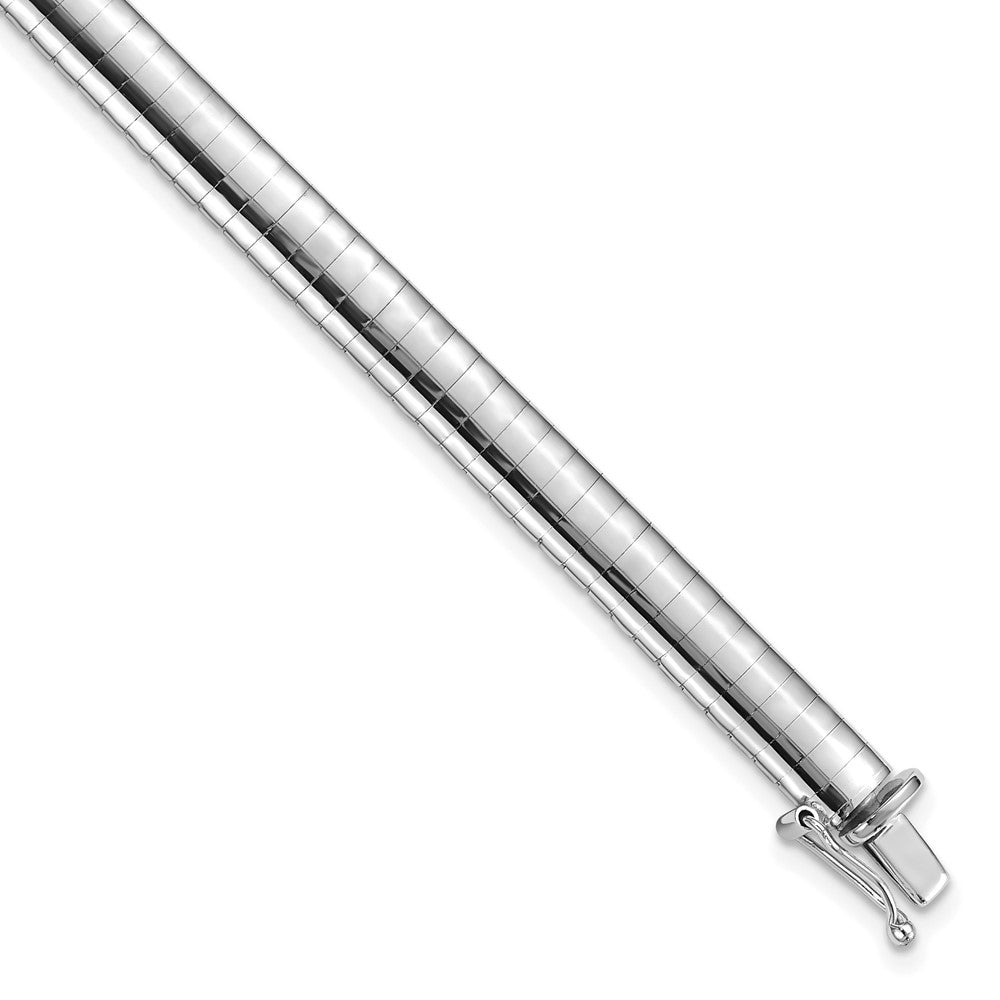 14k White Gold Polished 6mm 7 inch Domed Omega Bracelet, 7 x 6 mm