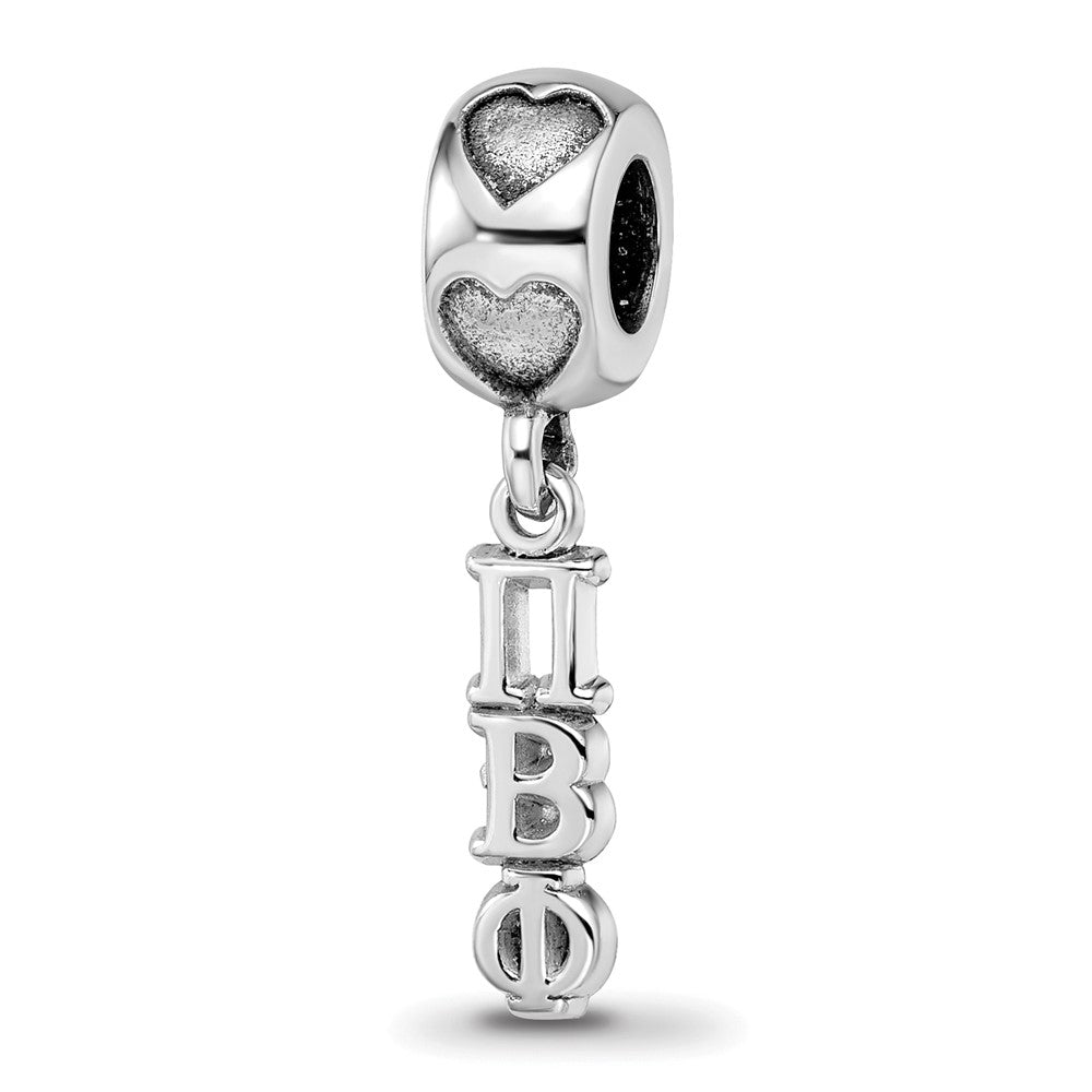Sterling Silver Rh-plated LogoArt Pi Beta Phi Vertical Letters on Heart Bea, 0.62 x 0.16 mm