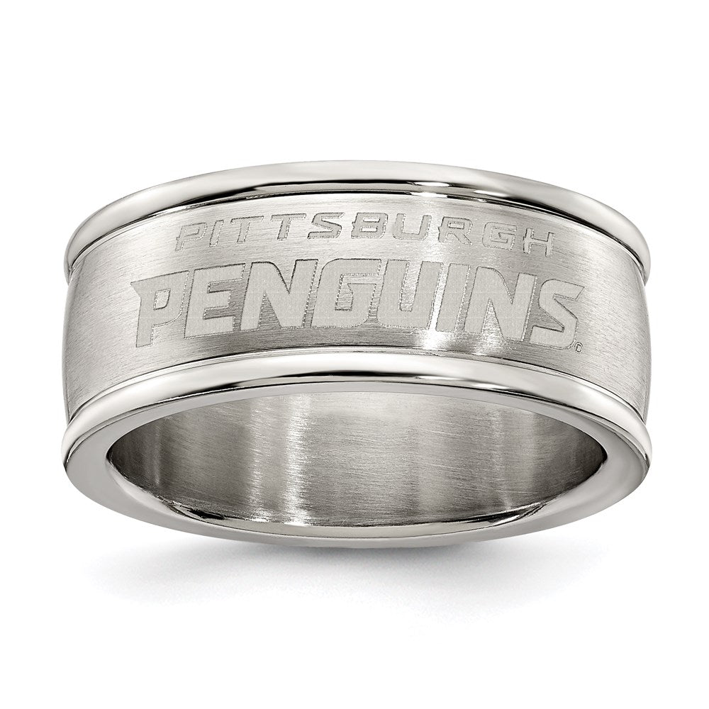 PITTSBURGH PENGUINS STAINLESS STEEL LOGO BAND RING SIZE 7, 0.7 x 0.3 mm