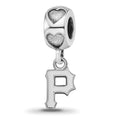 Sterling Silver Rhodium-plated LogoArt Pittsburgh Pirates P on Heart Bead, 0.38 x 0.38 mm