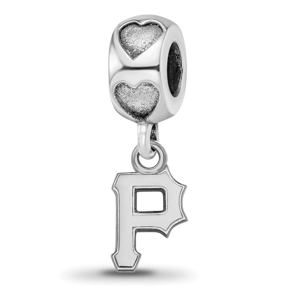 Sterling Silver Rhodium-plated LogoArt Pittsburgh Pirates P on Heart Bead, 0.38 x 0.38 mm