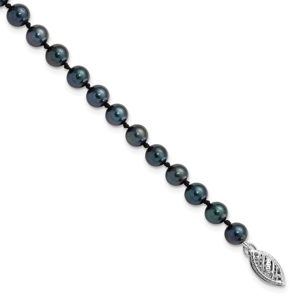14k White Gold 5-6mm Black Round Akoya Saltwater Cultured Pearl 7 inch Bracelet, 7 mm