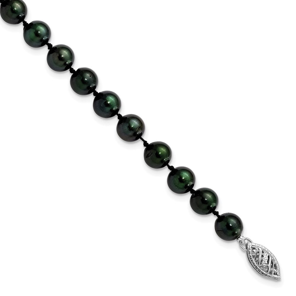 14k White Gold 6-7mm Black Round Akoya Saltwater Cultured Pearl 7 inch Bracelet, 7 mm