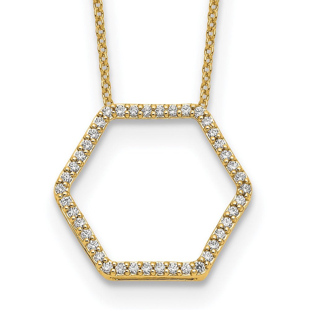 True Origin 14K Yellow Gold 1/4 carat Lab Grown Diamond VS+ F+ 18 in Complete Hexagon Necklace, 0.252 ct, 18 x 3.7 mm