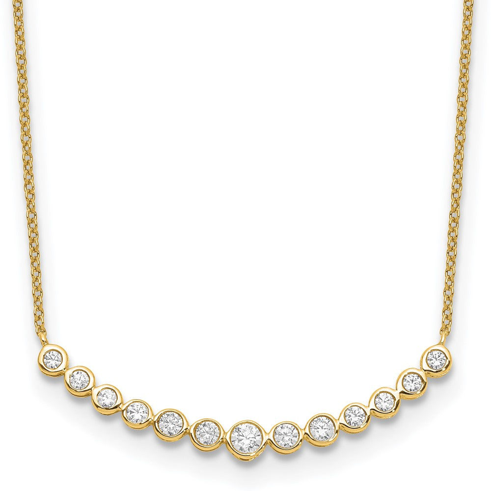 True Origin 14K Yellow Gold 1/2 carat Lab Grown Diamond VS+ F+ 18 in Complete Graduated Curved Bar Necklace, 0.498 ct, 18 x 40 mm