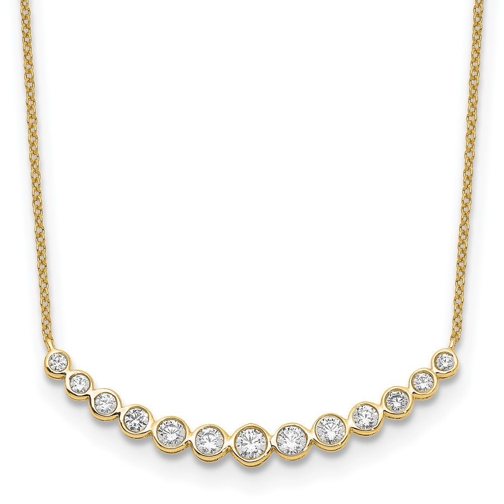 True Origin 14K Yellow Gold 3/4 carat Lab Grown Diamond VS+ F+ 18 in Complete Graduated Curved Bar Necklace, 0.745 ct, 18 x 40 mm