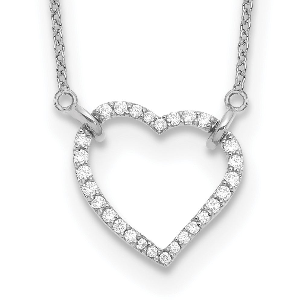 14k White Gold Polished 1/5 carat Diamond Heart 18 inch Necklace, 0.208 ct, 18 x 15 mm