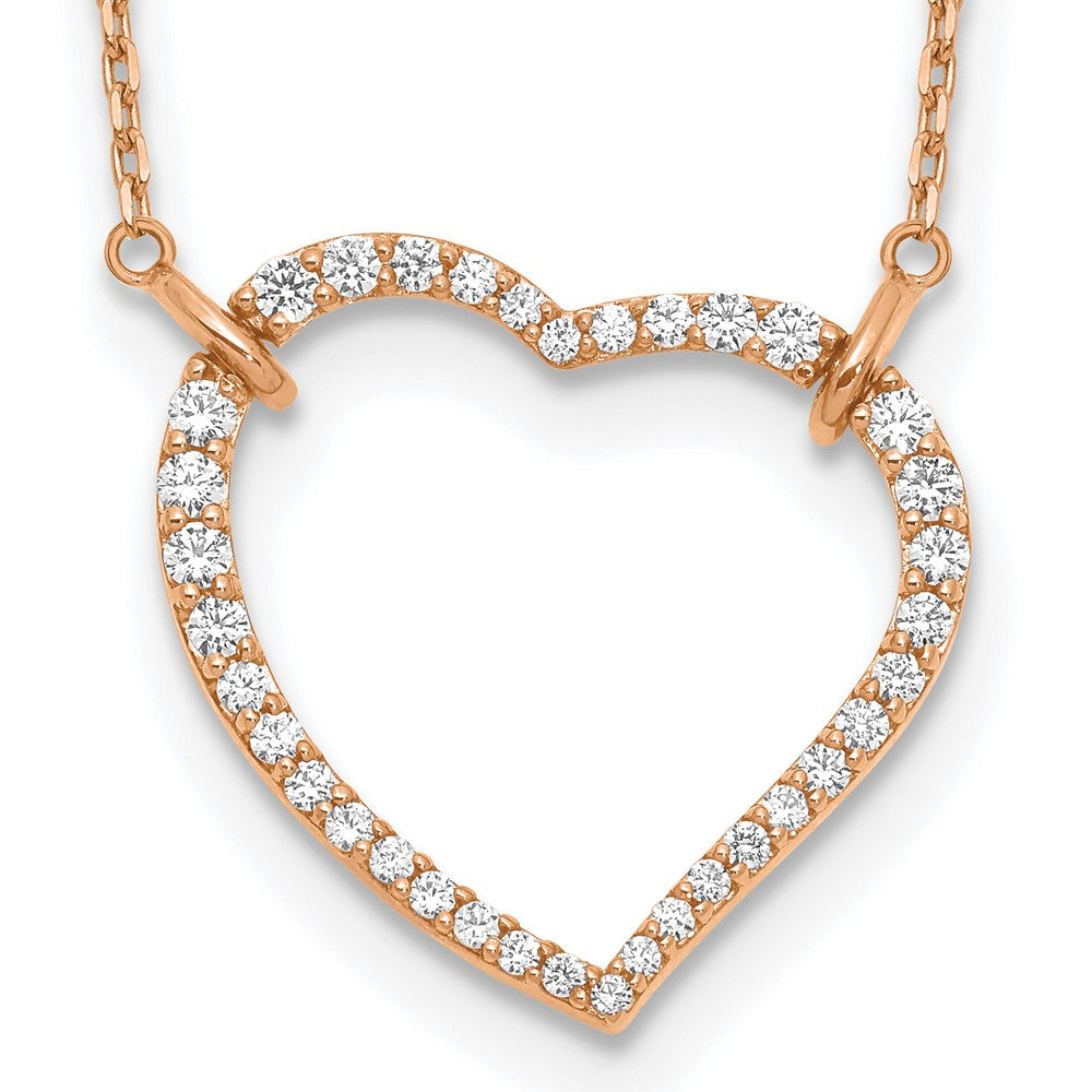 True Origin 14K Rose Gold 3/4 carat Lab Grown Diamond VS+ F+ Complete 18in Open Heart Necklace, 0.69 ct, 18 x 23.94 mm