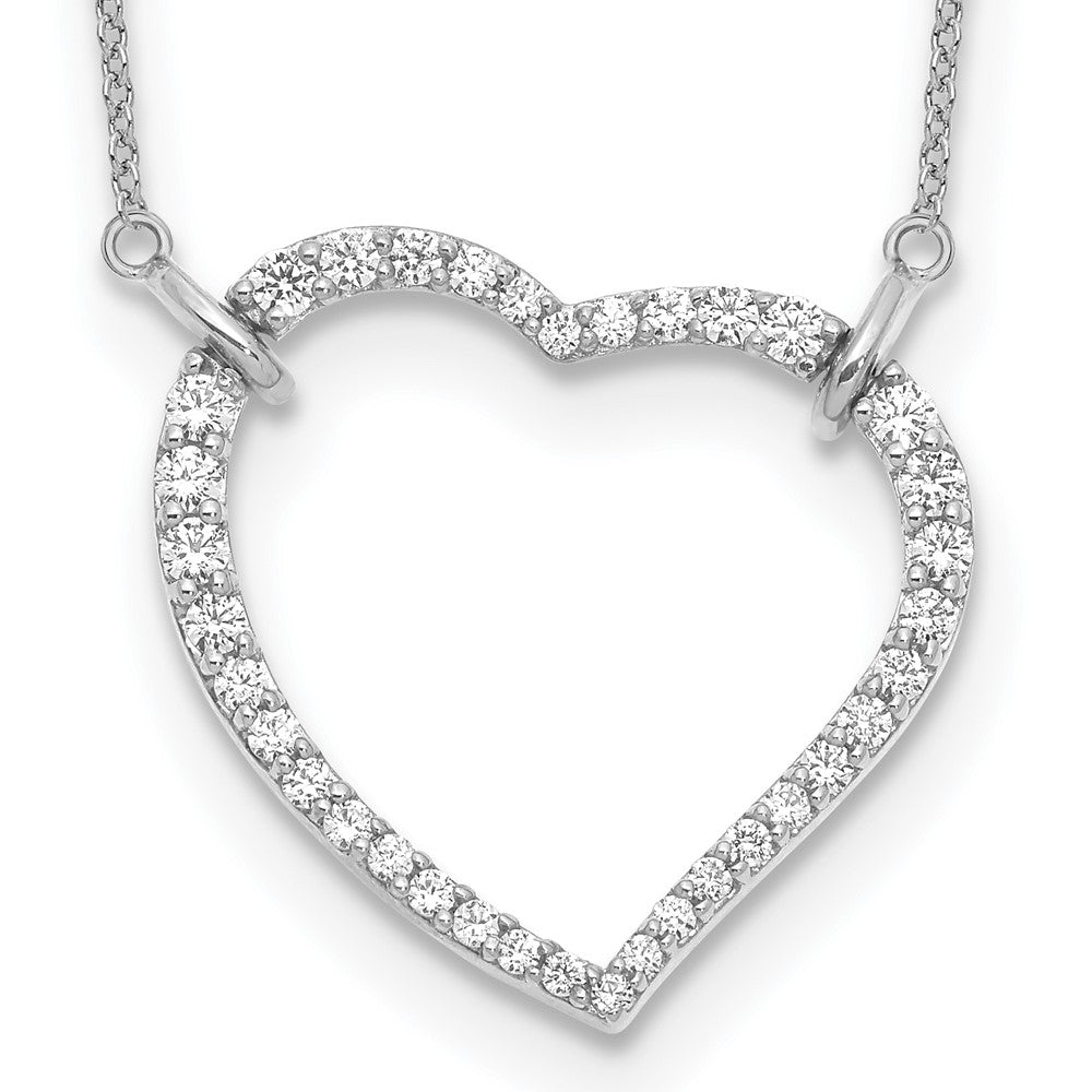 True Origin 14K White Gold 3/4 carat Lab Grown Diamond VS+ F+ Complete 18in Open Heart Necklace, 0.69 ct, 18 x 23.94 mm