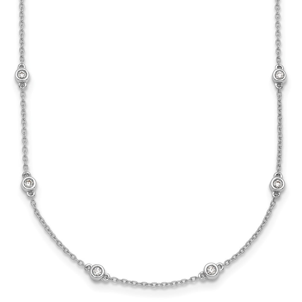 14k White Gold Complete 1/3 carat Bezel-set Diamond and Cable Chain 16-Station 16 inch Necklace, 0.405 ct, 16 x 3.5 mm