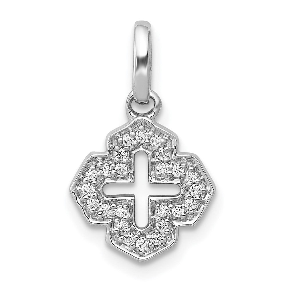 14k White Gold 1/10 carat Diamond Fancy Cross Pendant, 0.1 ct