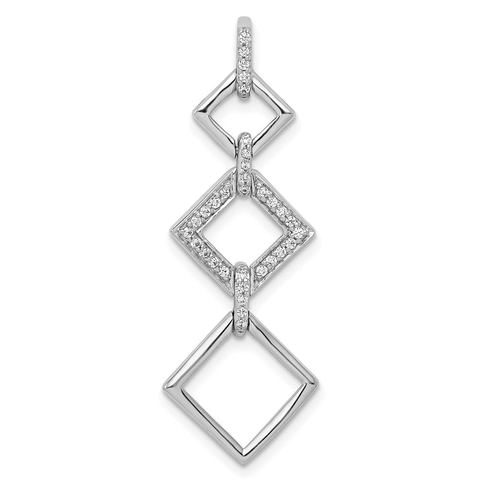 14k White Gold 1/6 carat Diamond Fancy Three Square Dangle Pendant, 0.15 ct