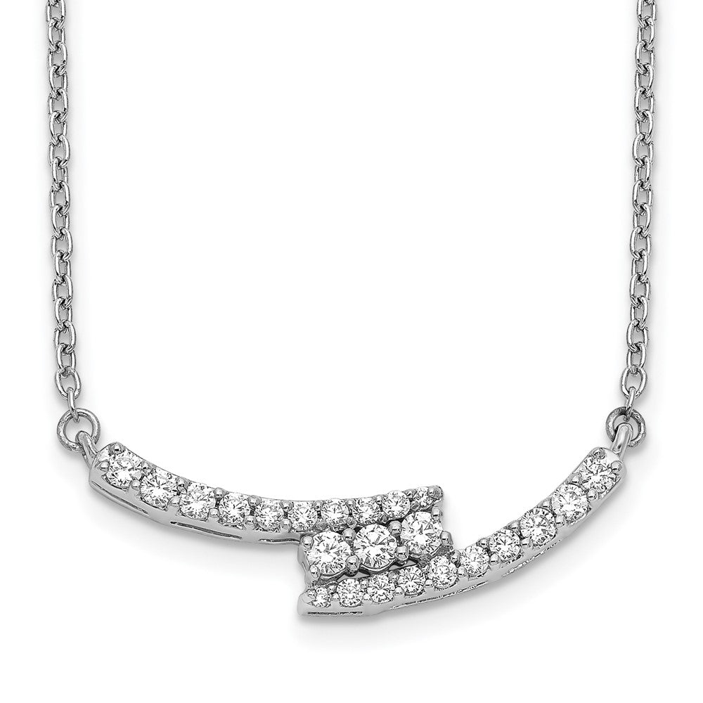 14k White Gold 1/3 carat Diamond Bypass Curved Bar 18 inch Necklace, 0.326 ct, 18 x 8 mm