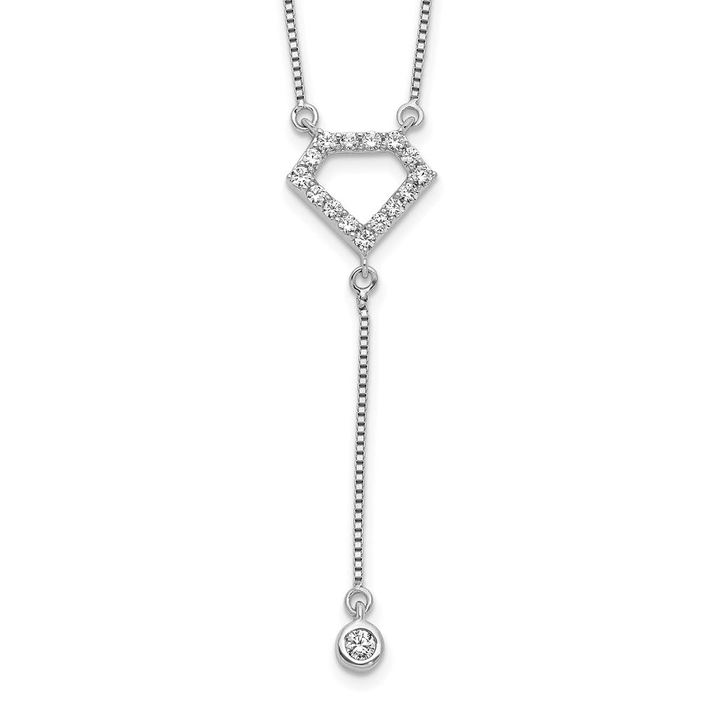 14k White Gold 1/4 carat Lab Grown Diamond VS/SI+ G+ Complete 18 inch Fashion Geometric Diamond Shape Dangle Necklace, 0.262 ct, 18 x 11.1 mm
