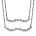 14k White Gold 1/4 carat Diamond Wavy Bar Double Strand 18 inch Necklace, 0.25 ct, 18 x 1 mm