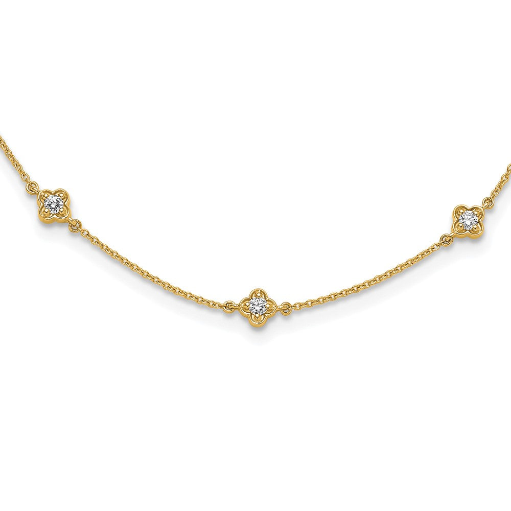 14k Complete 1/2 carat Diamond Quatrefoil Design 9-Station 18 inch Necklace, 0.5 ct, 18 x 5 mm