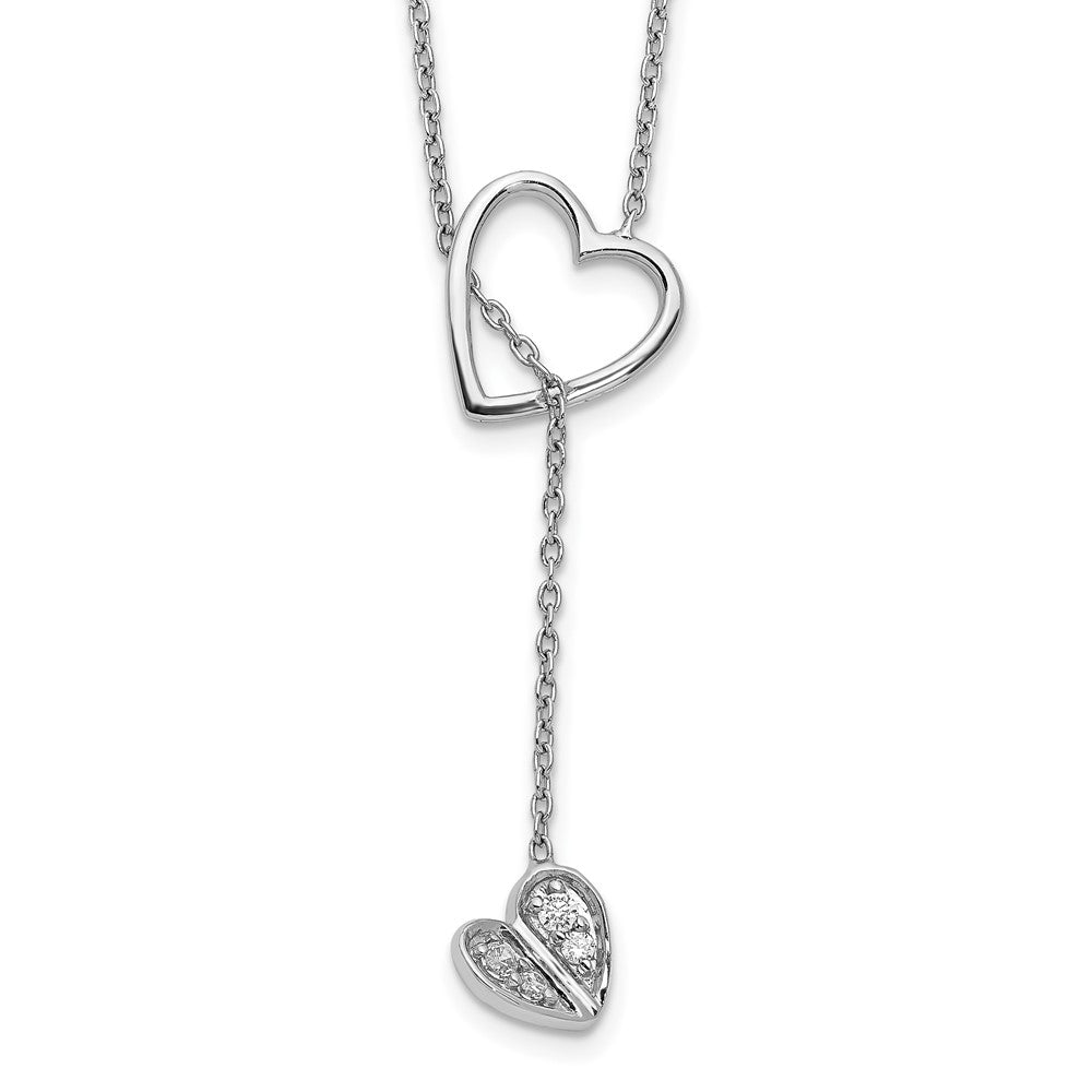 14k White Gold 1/15 carat Diamond Heart with Dangle 18 inch Lariat Necklace, 0.08 ct, 18 x 11 mm