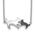 14k White Gold 1/20 carat Black Diamond Mother and Baby Cat 18 inch Necklace, 0.055 ct, 18 x 19 mm