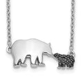 14k White Gold 1/20 carat Black Diamond Mother and Baby Bear 18 in Necklace, 0.048 ct, 18 x 18 mm