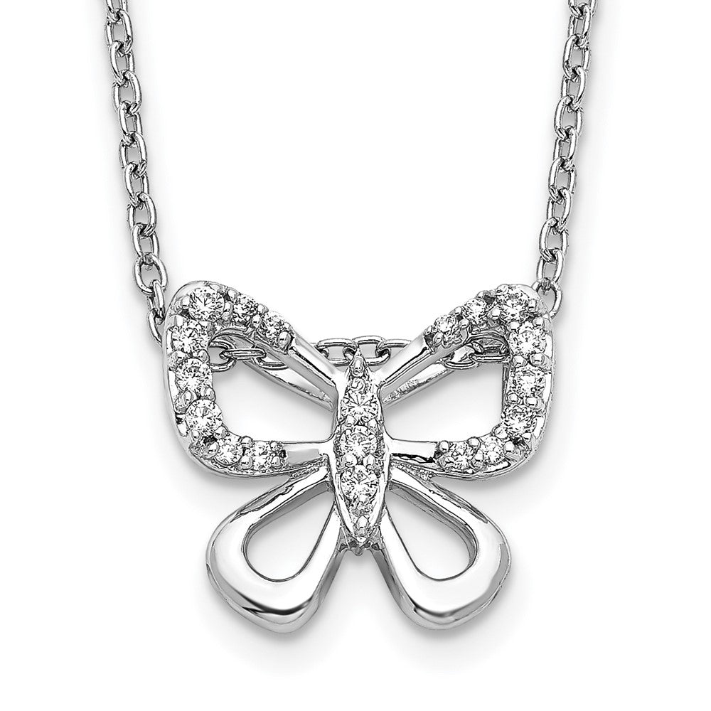 14k White Gold 1/10 carat Diamond Butterfly 18 inch Necklace, 0.124 ct, 18 x 13 mm