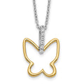 14k Two-tone 1/10 carat Diamond Butterfly 18 inch Necklace, 0.084 ct, 18 x 8 mm