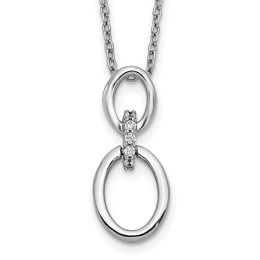 14k White Gold 1/20 carat Diamond Oval Pendant 18 inch Necklace, 0.04 ct, 18 x 9 mm