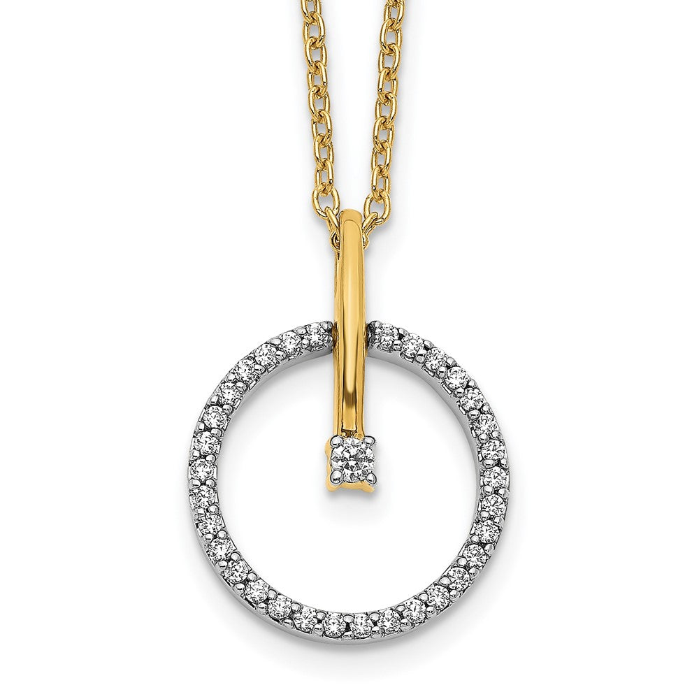 14k Two-tone 1/5 carat Diamond Circle Pendant 18 inch Necklace, 0.185 ct, 18 x 14 mm