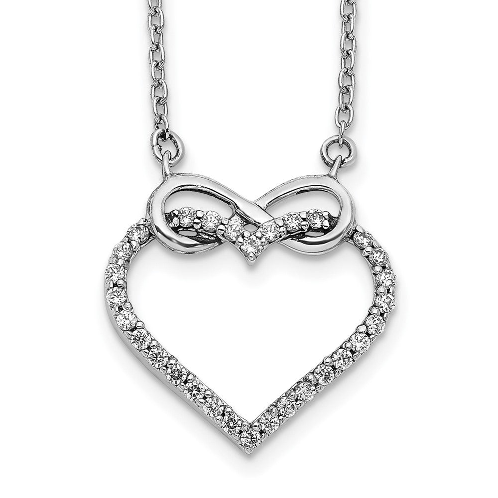 14k White Gold 1/4 carat Diamond Heart with Infinity 18 inch Necklace, 0.24 ct, 18 x 16 mm