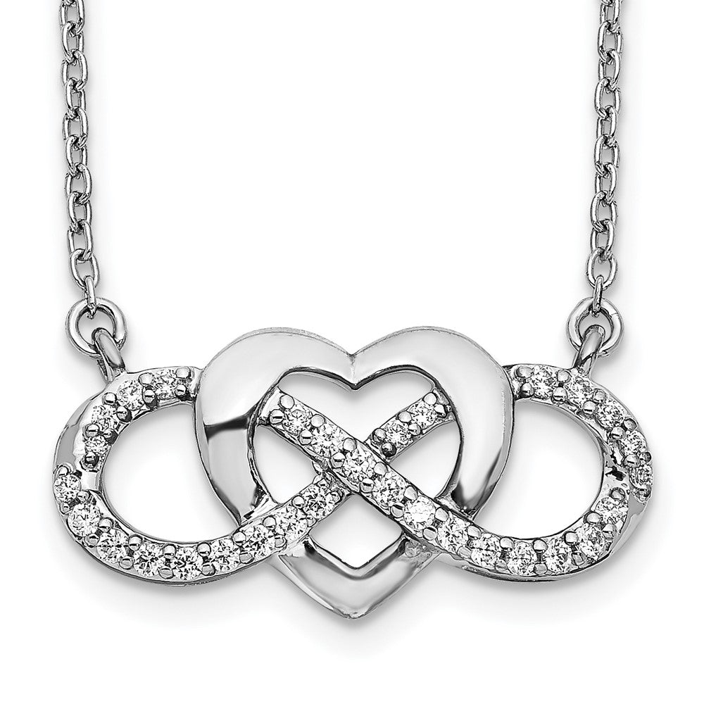 14k White Gold Polished 1/5 carat Diamond Infinity with Heart 18 inch Necklace, 0.215 ct, 18 x 22 mm