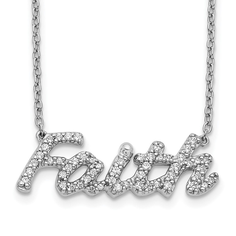 14k White Gold 1/4 carat Diamond FAITH Script 18 inch Necklace, 0.243 ct, 18 x 24 mm