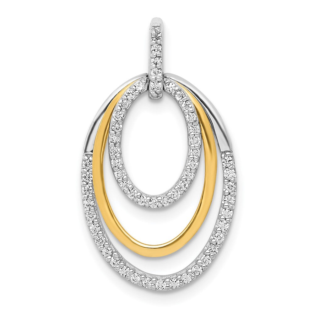 14k Two-tone 1/4 carat Diamond Fancy Triple Oval Pendant, 0.25 ct, 25 x 14 mm