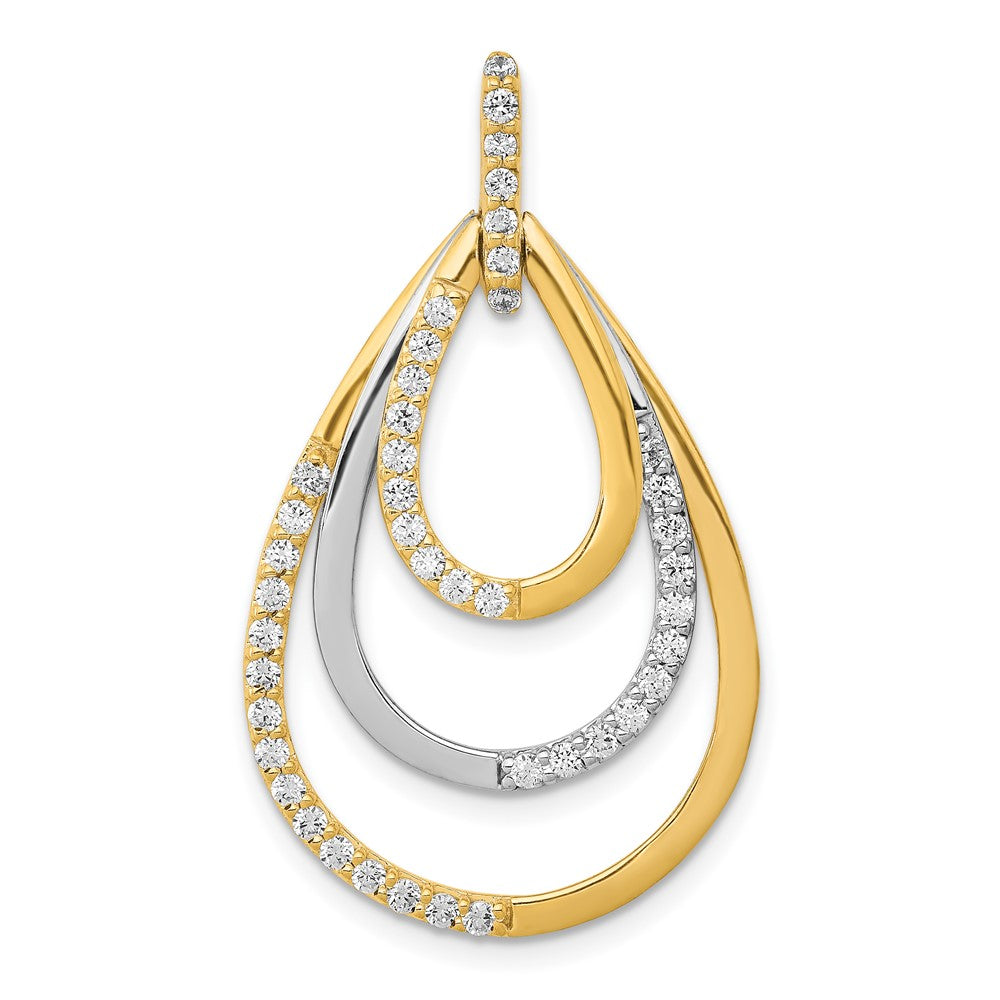 14k Two-tone Polished 1/2 carat Diamond Triple Teardrop Pendant, 0.496 ct