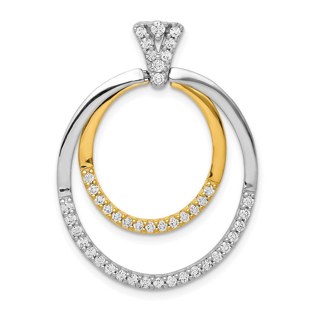14k Two-tone 1/2 carat Diamond Fancy Double Circle Pendant, 0.516 ct, 33.5 x 24.5 mm