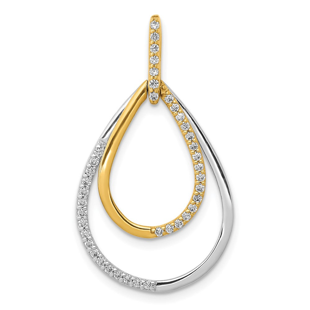 14k Two-tone Polished 1/4 carat Diamond Double Teardrop Pendant, 0.24 ct