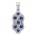 14k White Gold 1/4 carat Diamond and .32 Sapphire Fancy Twist Pendant, 0.872 ct, 24 x 9.4 mm