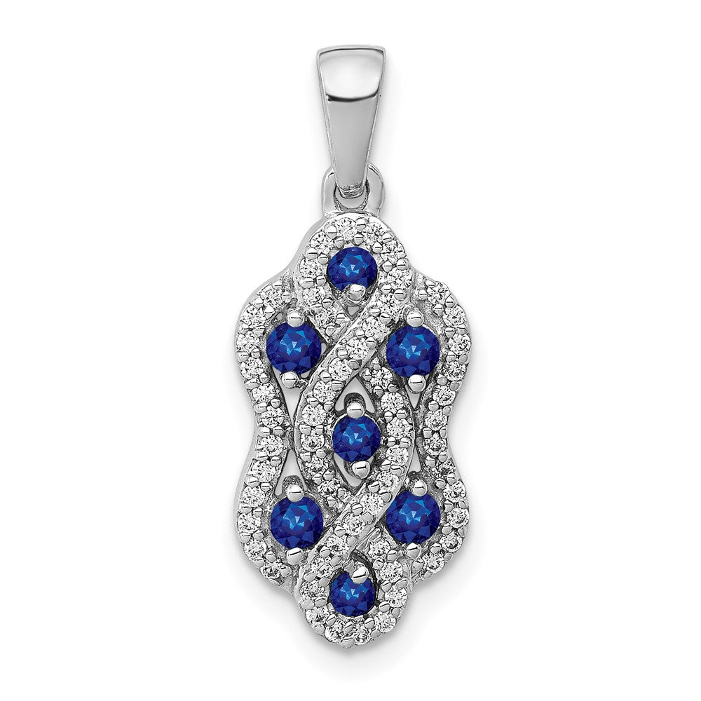 14k White Gold 1/4 carat Diamond and .32 Sapphire Fancy Twist Pendant, 0.872 ct, 24 x 9.4 mm