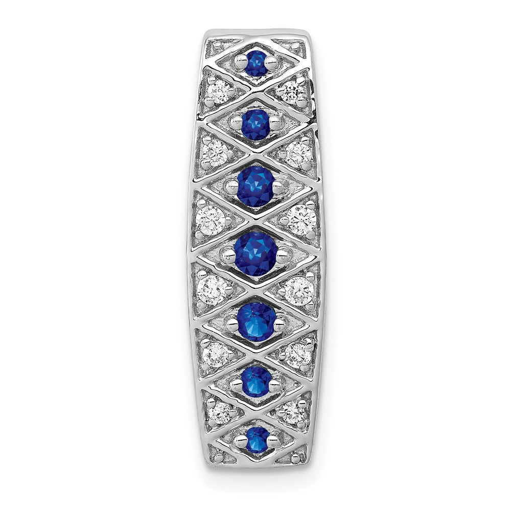14k White Gold 1/5 carat Diamond and .31 Graduated Sapphire Fancy Chain Slide, 0.8 ct, 24.5 x 7.5 mm