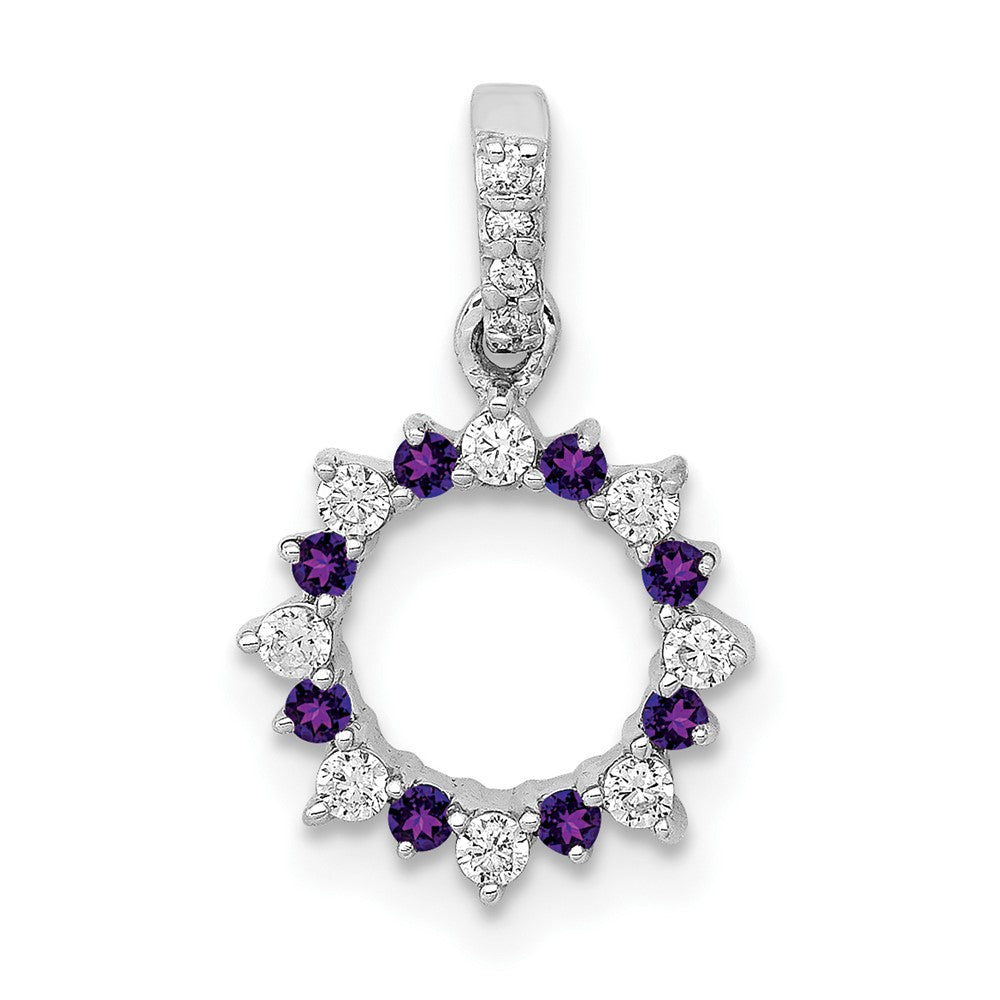 14k White Gold Diamond and .08 Amethyst Fancy Circle Pendant, 0.216 ct, 10.2 x 10.2 mm