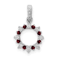14k White Gold Diamond and .08 Garnet Fancy Circle Pendant, 0.216 ct, 10.2 x 10.2 mm
