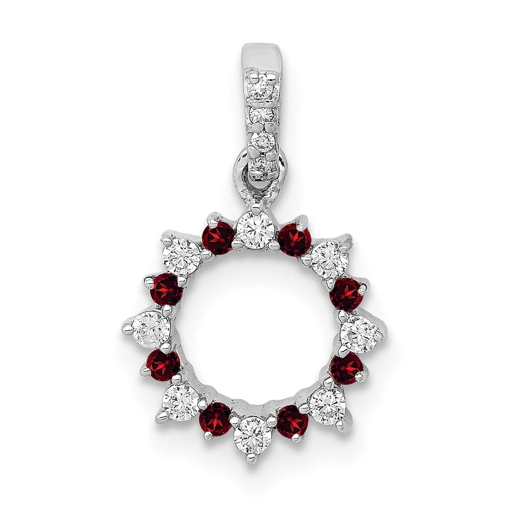 14k White Gold Diamond and .08 Garnet Fancy Circle Pendant, 0.216 ct, 10.2 x 10.2 mm