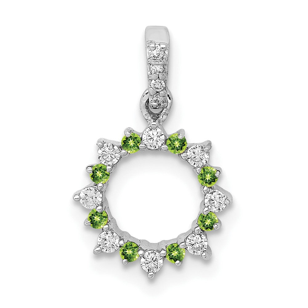 14k White Gold Diamond and .08 Peridot Fancy Circle Pendant, 0.216 ct, 10.2 x 10.2 mm