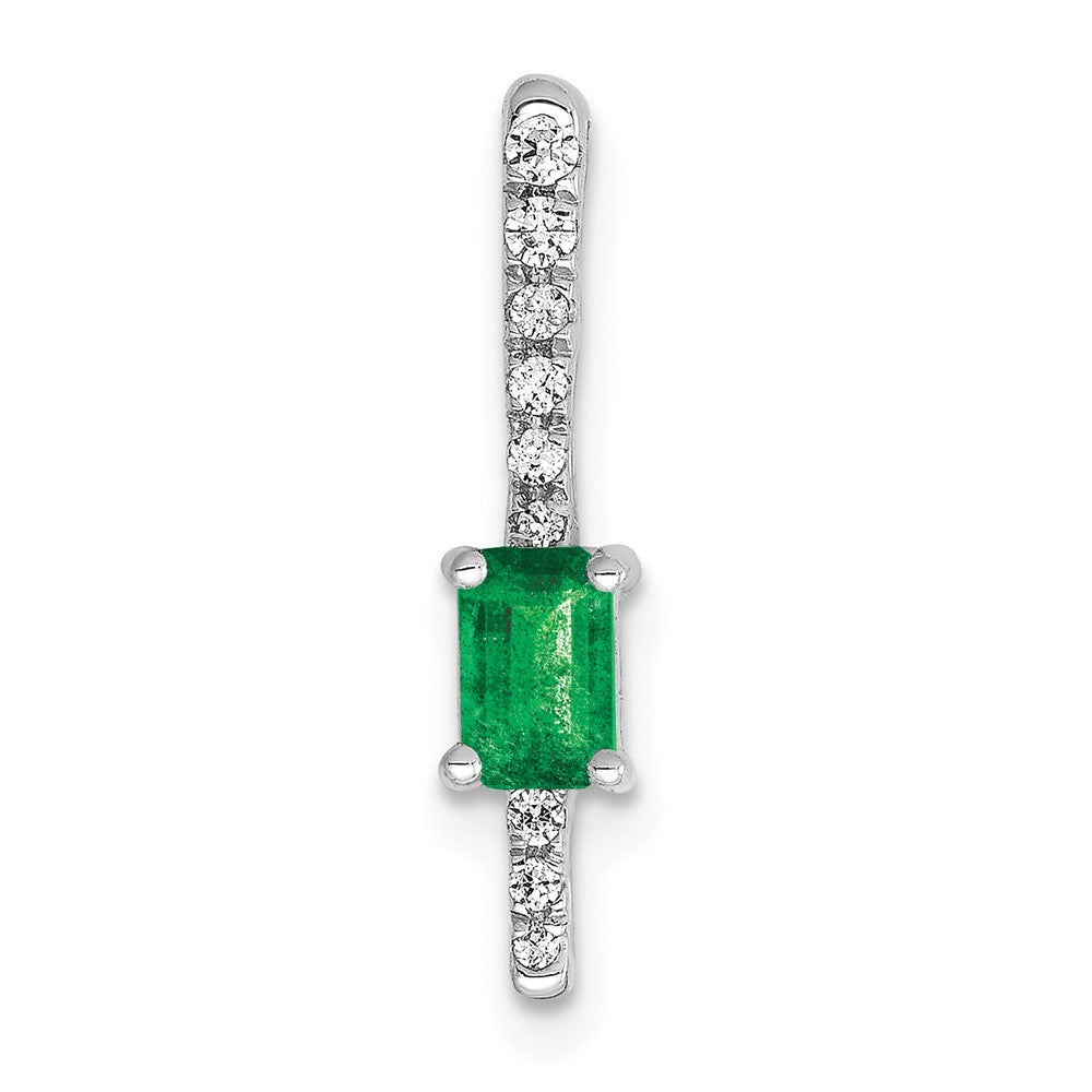 14k White Gold Graduated Diamond and Rectangle Emerald Fancy Chain Slide, 0.316 ct, 19.5 x 4 mm