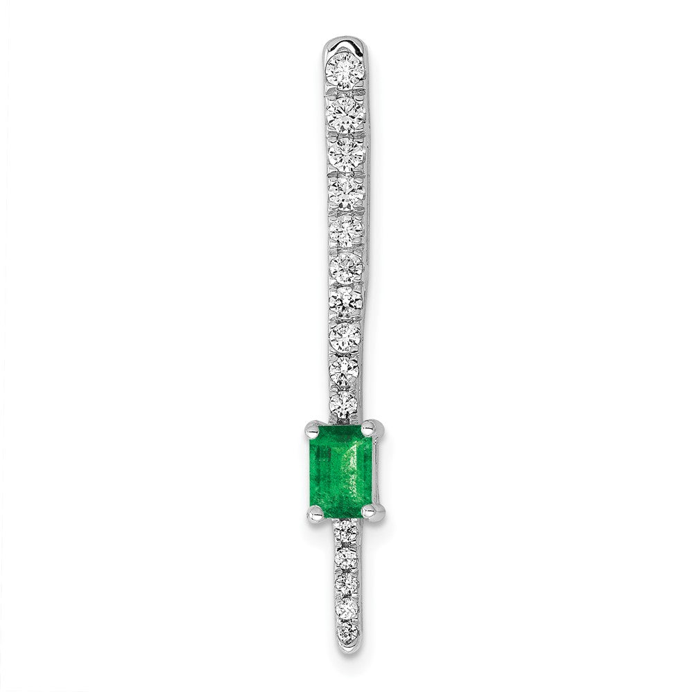 14k White Gold Graduated Diamond and Rectangle Emerald Fancy Chain Slide, 0.622 ct, 34.25 x 4.5 mm