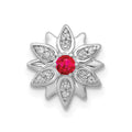 14k White Gold 1/20 carat Diamond and Ruby Flower Chain Slide, 0.116 ct