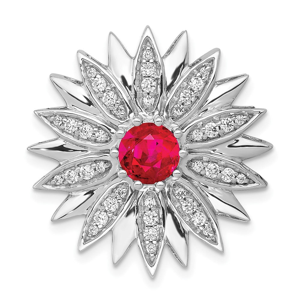 14k White Gold 3/8 carat Diamond and Ruby Flower Chain Slide, 1.38 ct