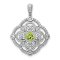14k White Gold Diamond and 4mm Square Peridot Fancy Filigree Pendant, 0.76 ct, 27.2 x 21 mm